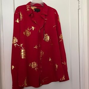 NWT Drill NYC red rose button down long sleeve size: L